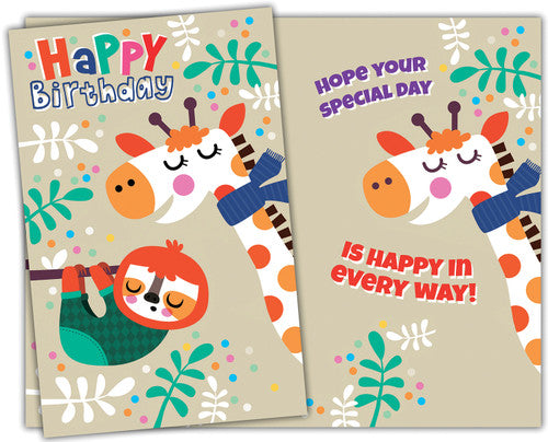 Sloth and Giraffe Kids Birthday Card